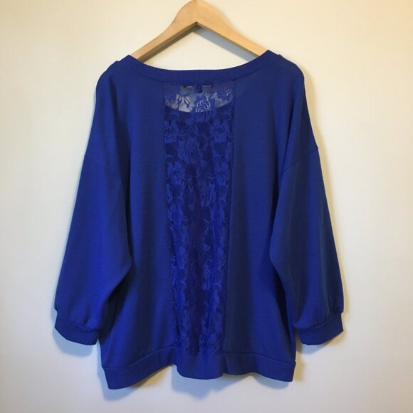 Almost Famous Blue Angel Gems and Lace Window Sweater - Picture 2 of 16
